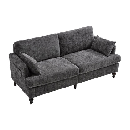 Modern Style Chenille 2-Seater Wood-Legged Sofa With Led Light, Usb Charging Port And Storage Bag Living Room Bedroom Study Room