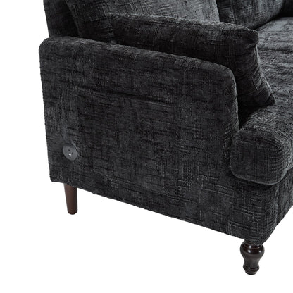 Modern Style Chenille 2-Seater Wood-Legged Sofa With Led Light, Usb Charging Port And Storage Bag Living Room Bedroom Study Room