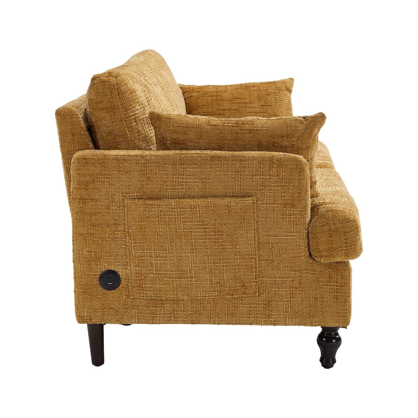 Modern Style Chenille 2-Seater Wood-Legged Sofa With Led Light, Usb Charging Port And Storage Bag Living Room Bedroom Study Room