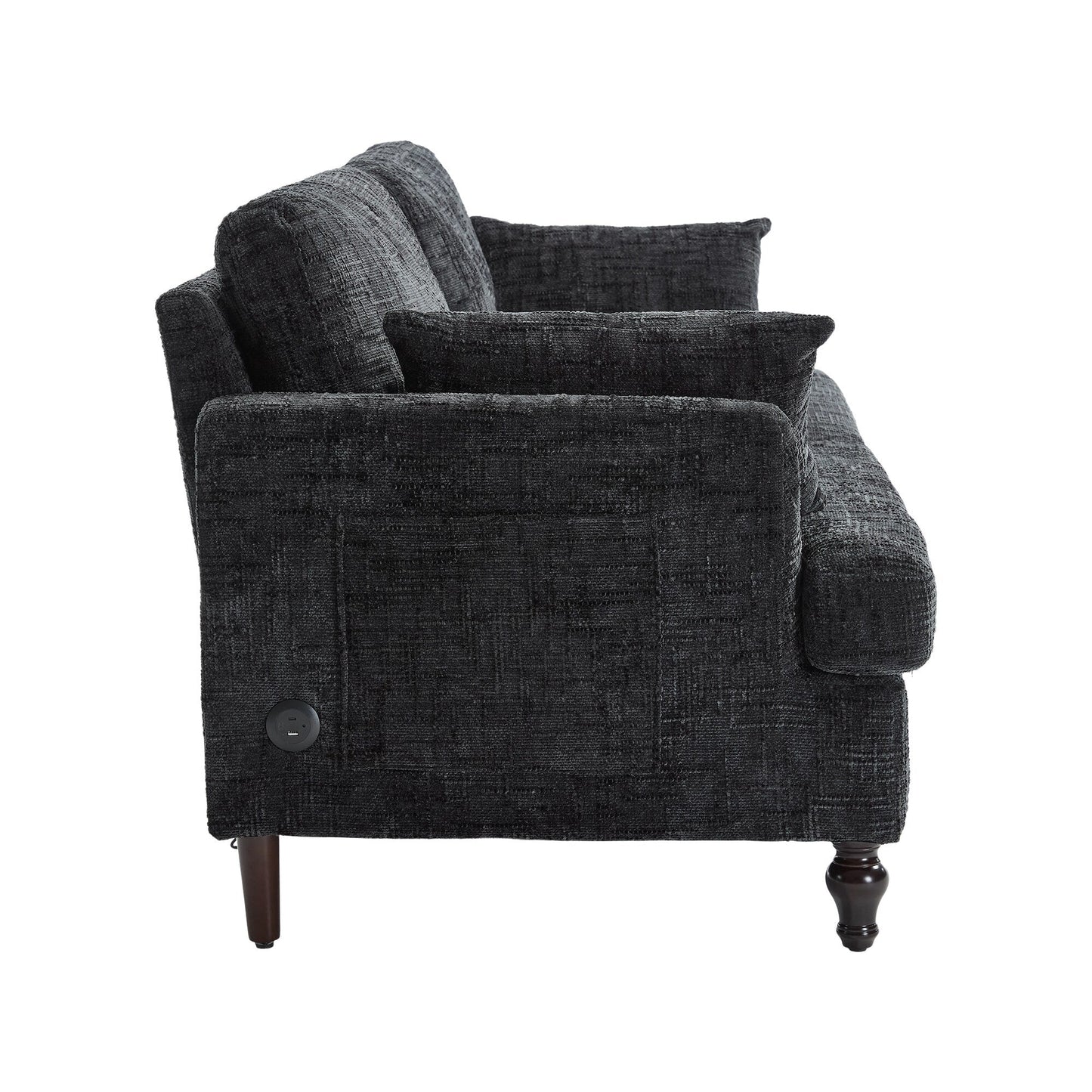 Modern Style Chenille 2-Seater Wood-Legged Sofa With Led Light, Usb Charging Port And Storage Bag Living Room Bedroom Study Room