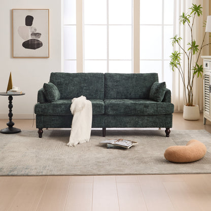 Modern Style Chenille 2-Seater Wood-Legged Sofa With Led Light,USB Charging Port And Storage Bag Living Room Bedroom Study Room