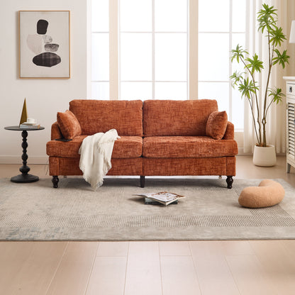 Modern Style Chenille 2-Seater Wood-Legged Sofa With Led Light,USB Charging Port And Storage Bag Living Room Bedroom Study Room