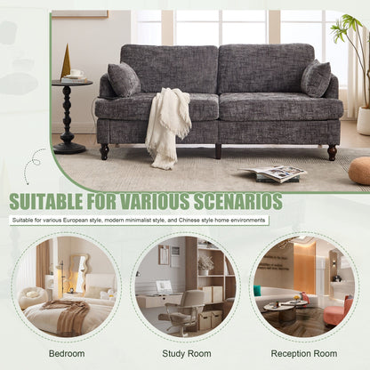 Modern Style Chenille 2-Seater Wood-Legged Sofa With Led Light,USB Charging Port And Storage Bag Living Room Bedroom Study Room