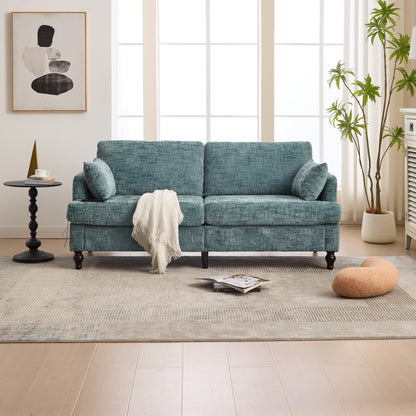 Modern Style Chenille 2-Seater Wood-Legged Sofa With Led Light,USB Charging Port And Storage Bag Living Room Bedroom Study Room