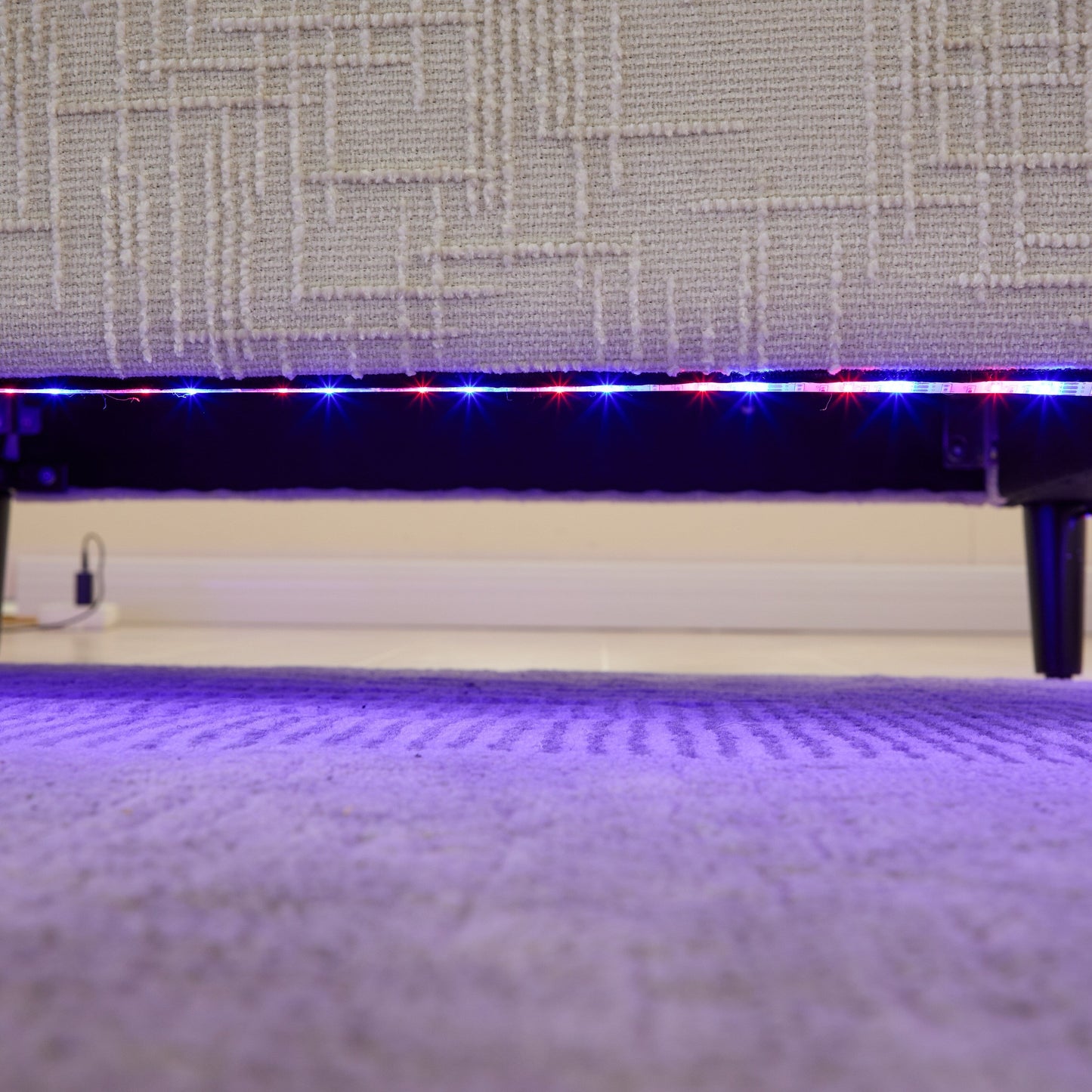 Modern Style Chenille 2-Seater Wood-Legged Sofa With Led Light,USB Charging Port And Storage Bag Living Room Bedroom Study Room