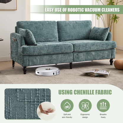 Modern Style Chenille 2-Seater Wood-Legged Sofa With Led Light,USB Charging Port And Storage Bag Living Room Bedroom Study Room