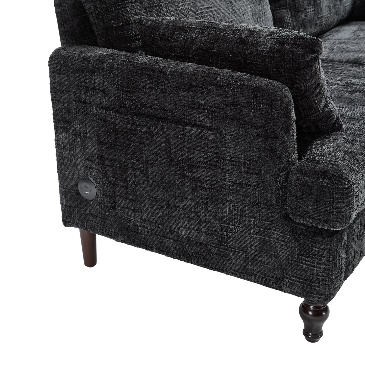 Modern Style Chenille 2-Seater Wood-Legged Sofa With Led Light,USB Charging Port And Storage Bag Living Room Bedroom Study Room