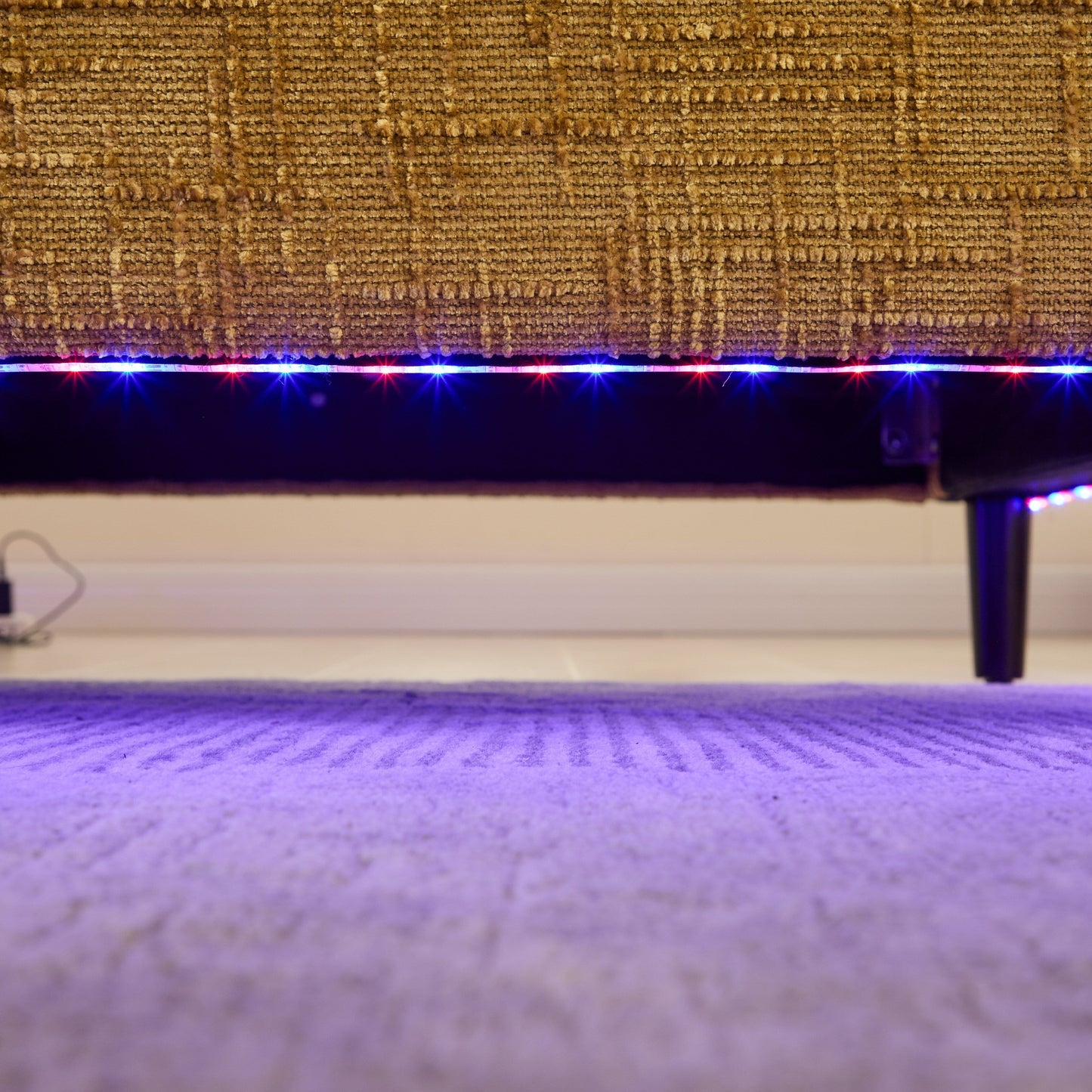 Modern Style Chenille 2-Seater Wood-Legged Sofa With Led Light,USB Charging Port And Storage Bag Living Room Bedroom Study Room