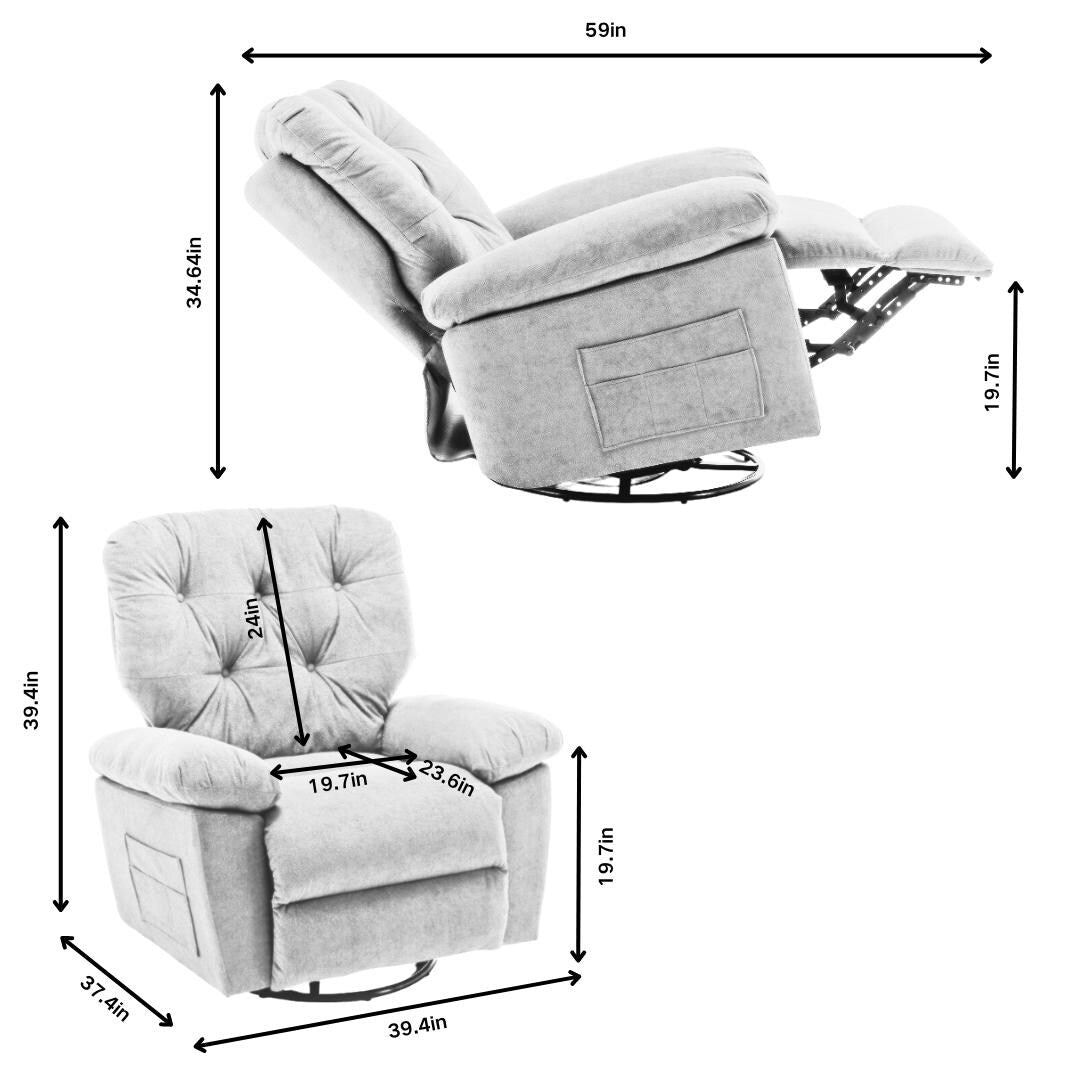 Modern Swivel Home Theatre Manual Recliner Adjustable Single Lazy Sofa with Footrest and Side Pocket