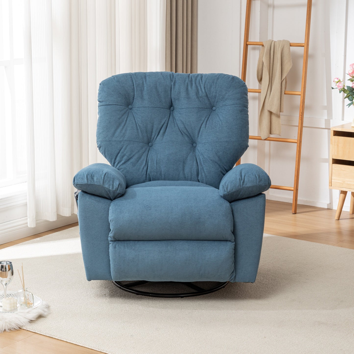 Modern Swivel Home Theatre Manual Recliner Adjustable Single Lazy Sofa with Footrest and Side Pocket
