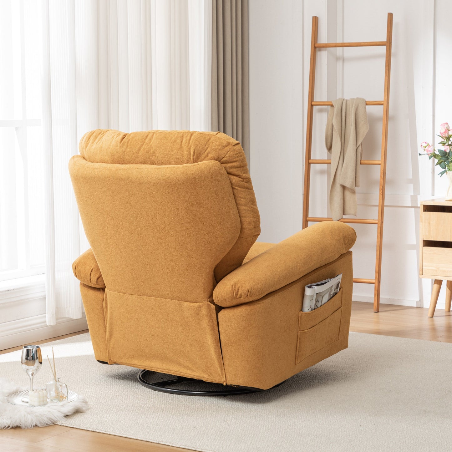 Modern Swivel Home Theatre Manual Recliner Adjustable Single Lazy Sofa with Footrest and Side Pocket