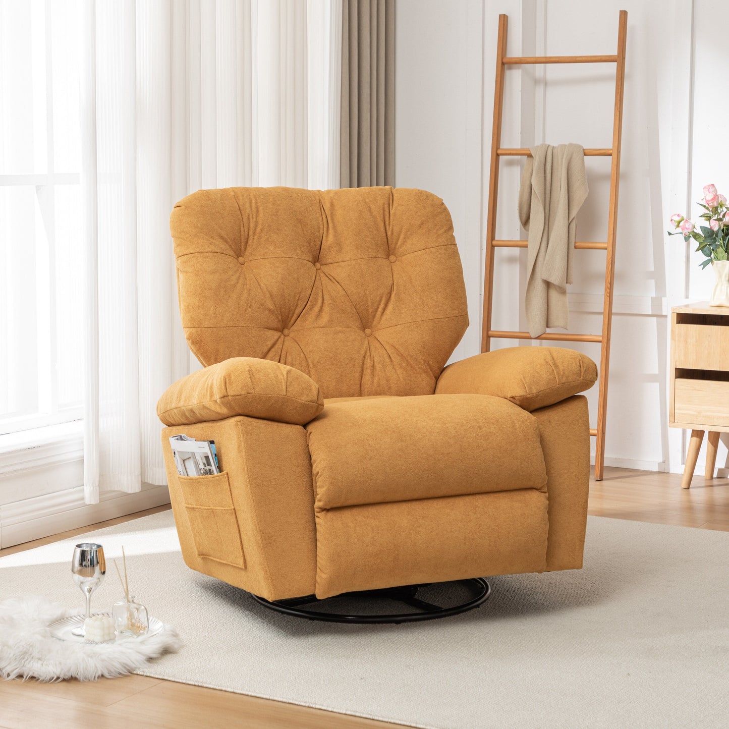 Modern Swivel Home Theatre Manual Recliner Adjustable Single Lazy Sofa with Footrest and Side Pocket