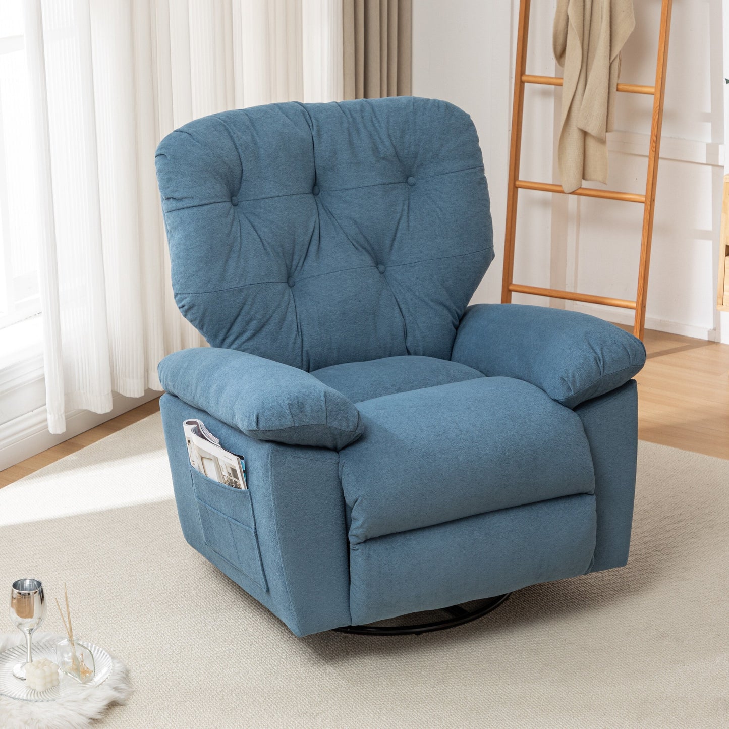 Modern Swivel Home Theatre Manual Recliner Adjustable Single Lazy Sofa with Footrest and Side Pocket