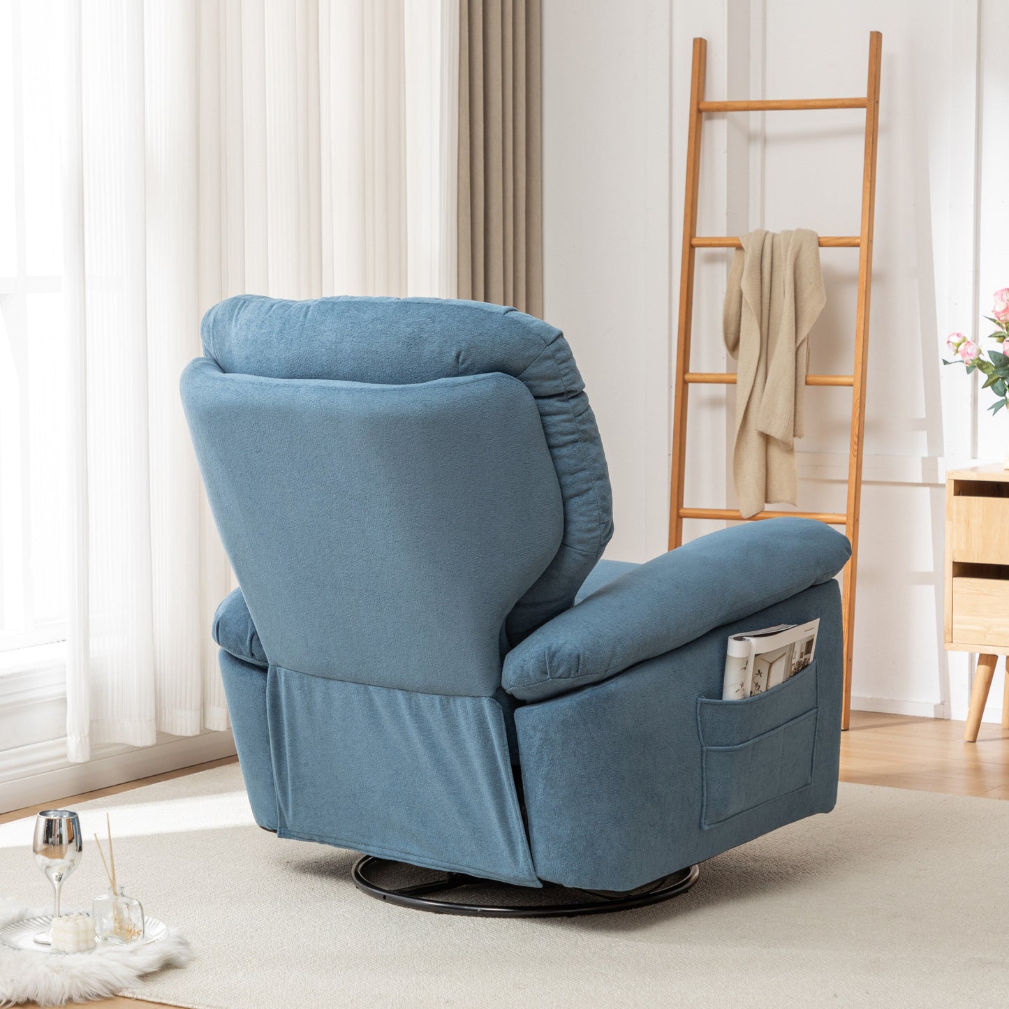Modern Swivel Home Theatre Manual Recliner Adjustable Single Lazy Sofa with Footrest and Side Pocket