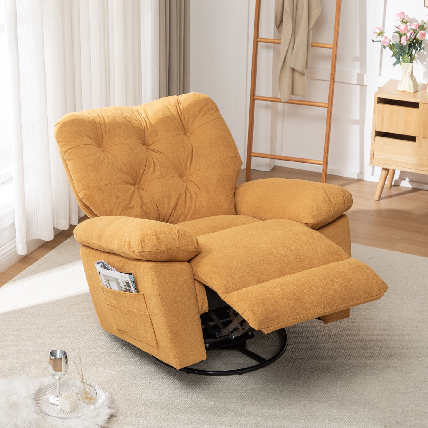 Modern Swivel Home Theatre Manual Recliner Adjustable Single Lazy Sofa with Footrest and Side Pocket