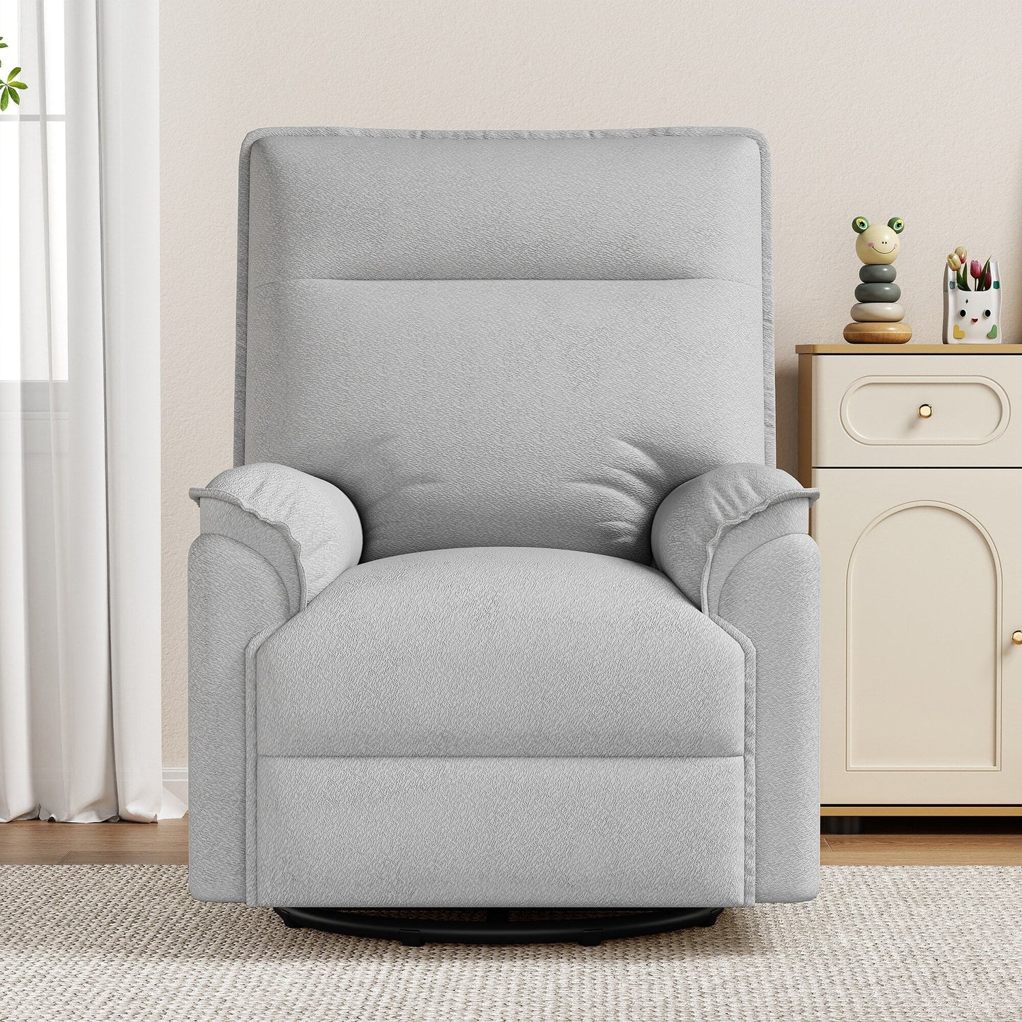 Modern Swivel Manual Recliner Chair with Upholstered and Adjustable Backrest for Living Room or Bedroom Nursery