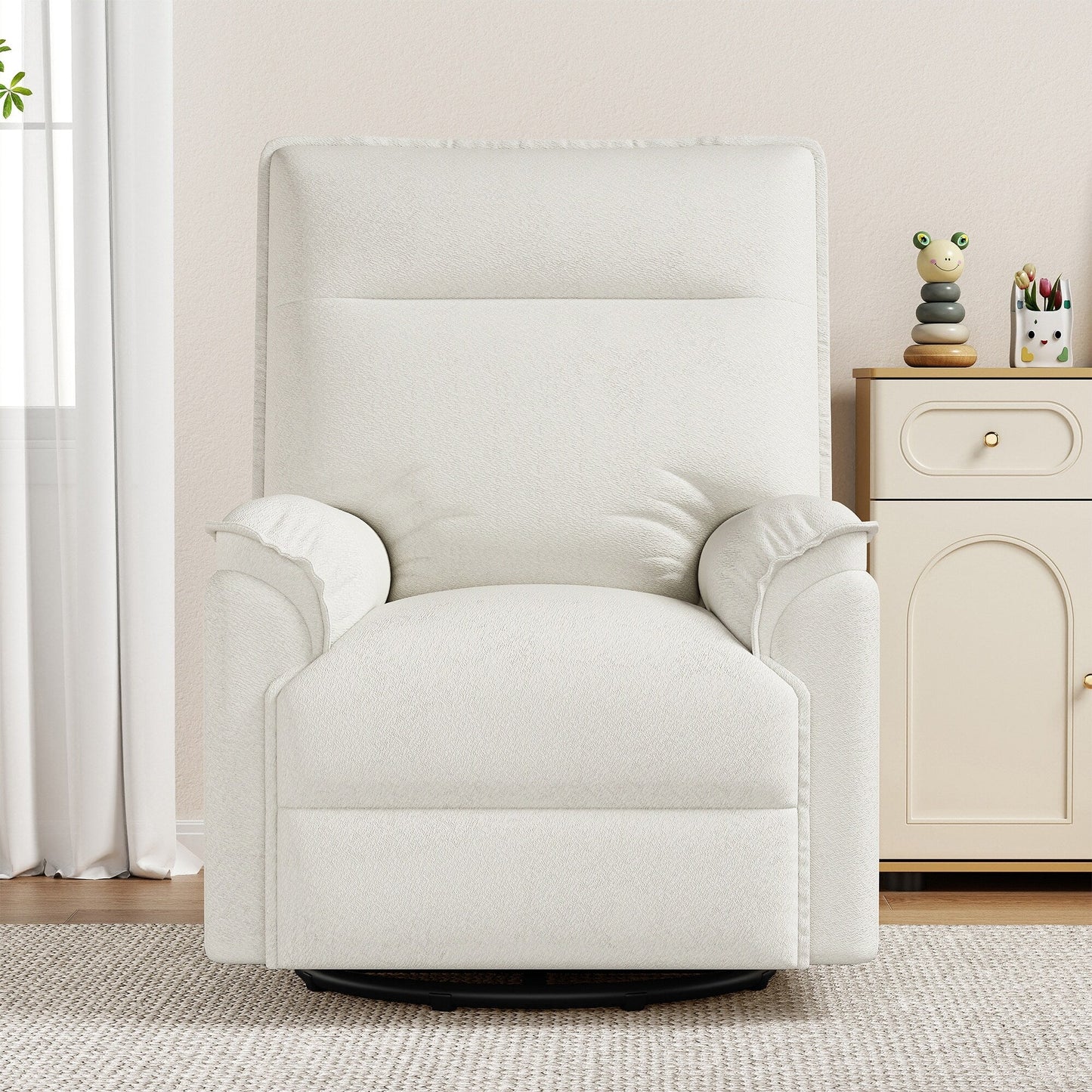 Modern Swivel Manual Recliner Chair with Upholstered and Adjustable Backrest for Living Room or Bedroom Nursery