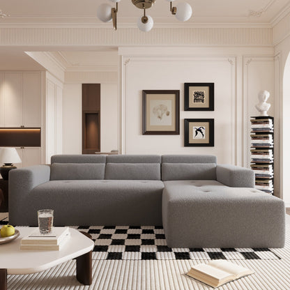 Modern Teddy Fabric L-Shaped Sectional Sofa 3-Seater Sofa Couch with Chaise and Pillows for Living Room Apartment