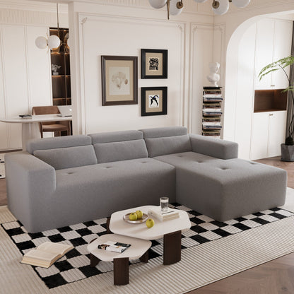 Modern Teddy Fabric L-Shaped Sectional Sofa 3-Seater Sofa Couch with Chaise and Pillows for Living Room Apartment