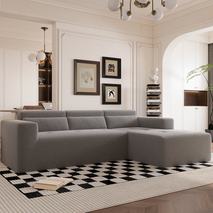 Modern Teddy Fabric L-Shaped Sectional Sofa 3-Seater Sofa Couch with Chaise and Pillows for Living Room Apartment