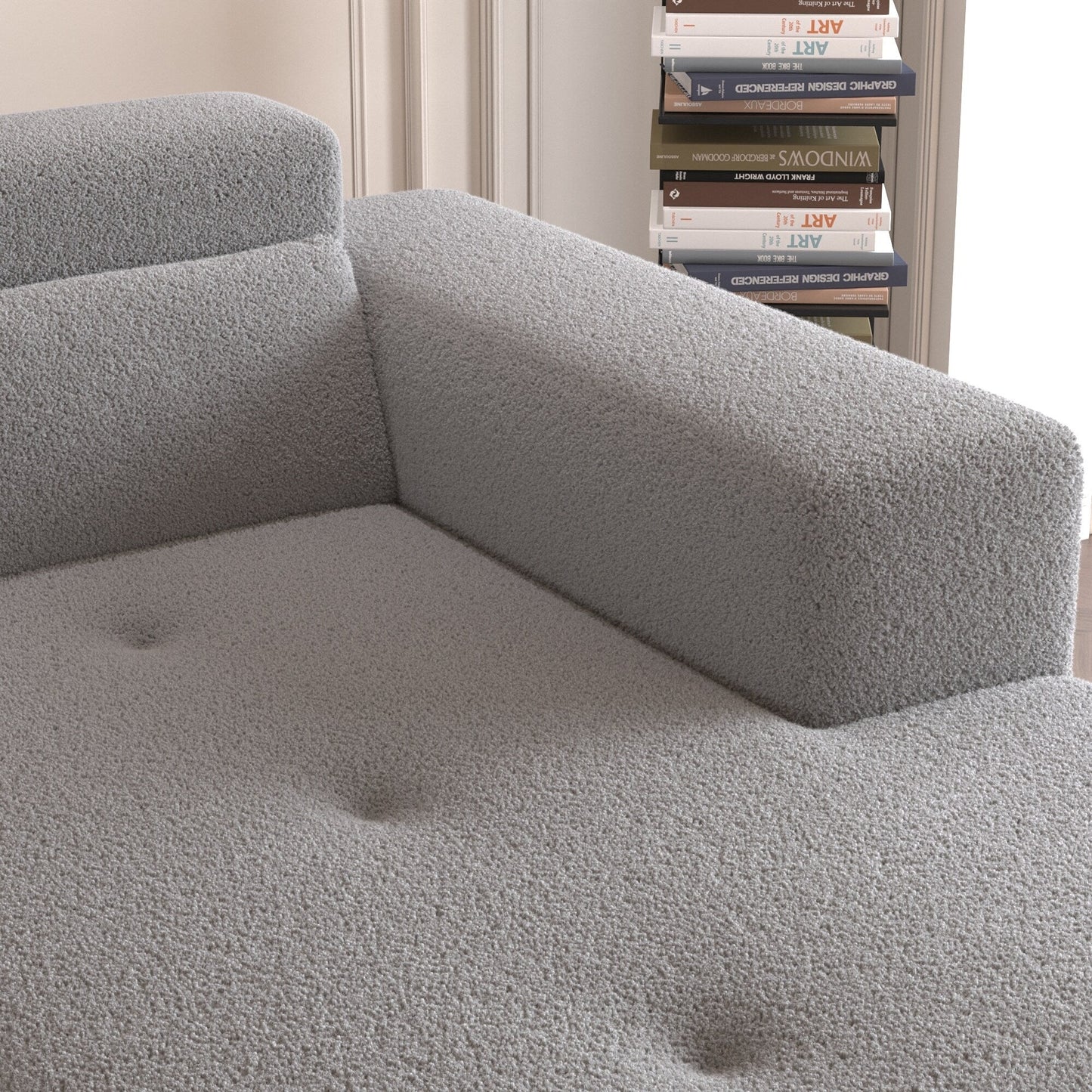 Modern Teddy Fabric L-Shaped Sectional Sofa 3-Seater Sofa Couch with Chaise and Pillows for Living Room Apartment
