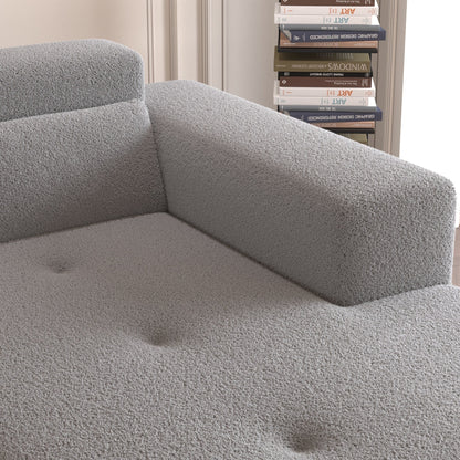 Modern Teddy Fabric L-Shaped Sectional Sofa 3-Seater Sofa Couch with Chaise and Pillows for Living Room Apartment