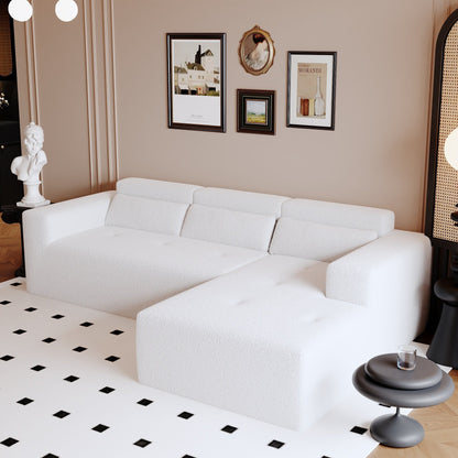 Modern Teddy Fabric L-Shaped Sectional Sofa 3-Seater Sofa Couch with Chaise and Pillows for Living Room Apartment
