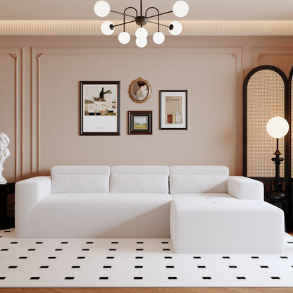 Modern Teddy Fabric L-Shaped Sectional Sofa 3-Seater Sofa Couch with Chaise and Pillows for Living Room Apartment
