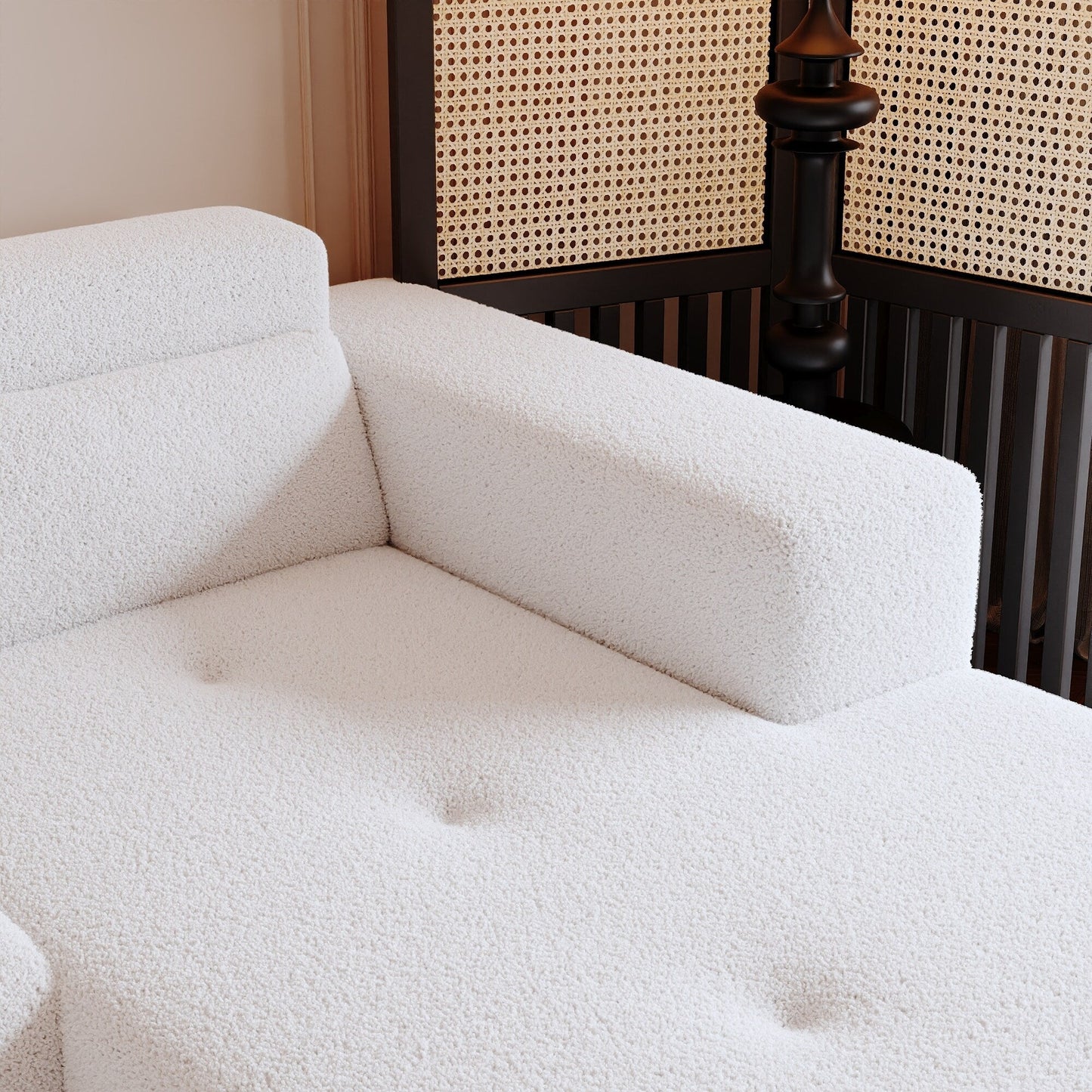 Modern Teddy Fabric L-Shaped Sectional Sofa 3-Seater Sofa Couch with Chaise and Pillows for Living Room Apartment