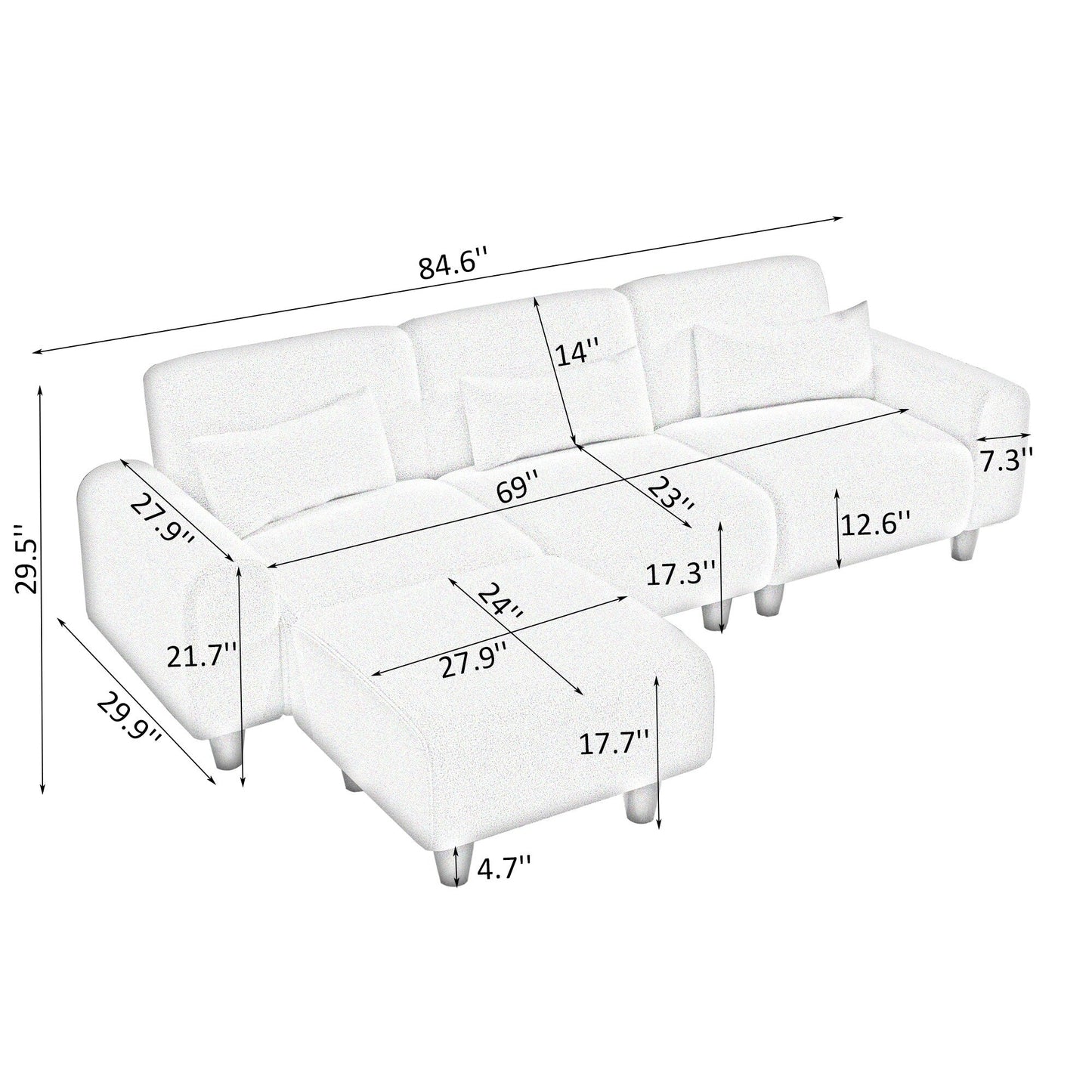Modern Teddy Fleece Creative Sofa - Versatile Two-Seater with Single Couch and 3 Waist Pillows for Small Apartment Bedrooms