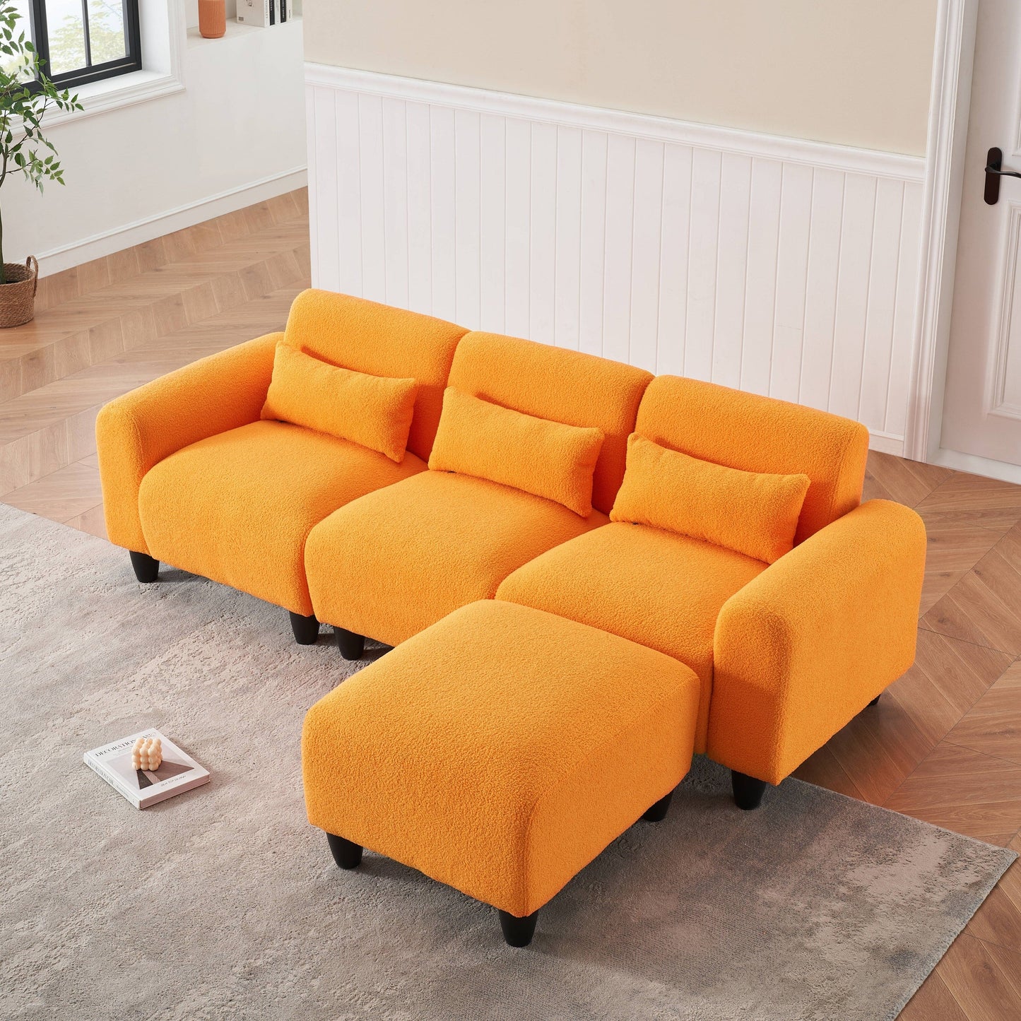 Modern Teddy Fleece Creative Sofa - Versatile Two-Seater with Single Couch and 3 Waist Pillows for Small Apartment Bedrooms