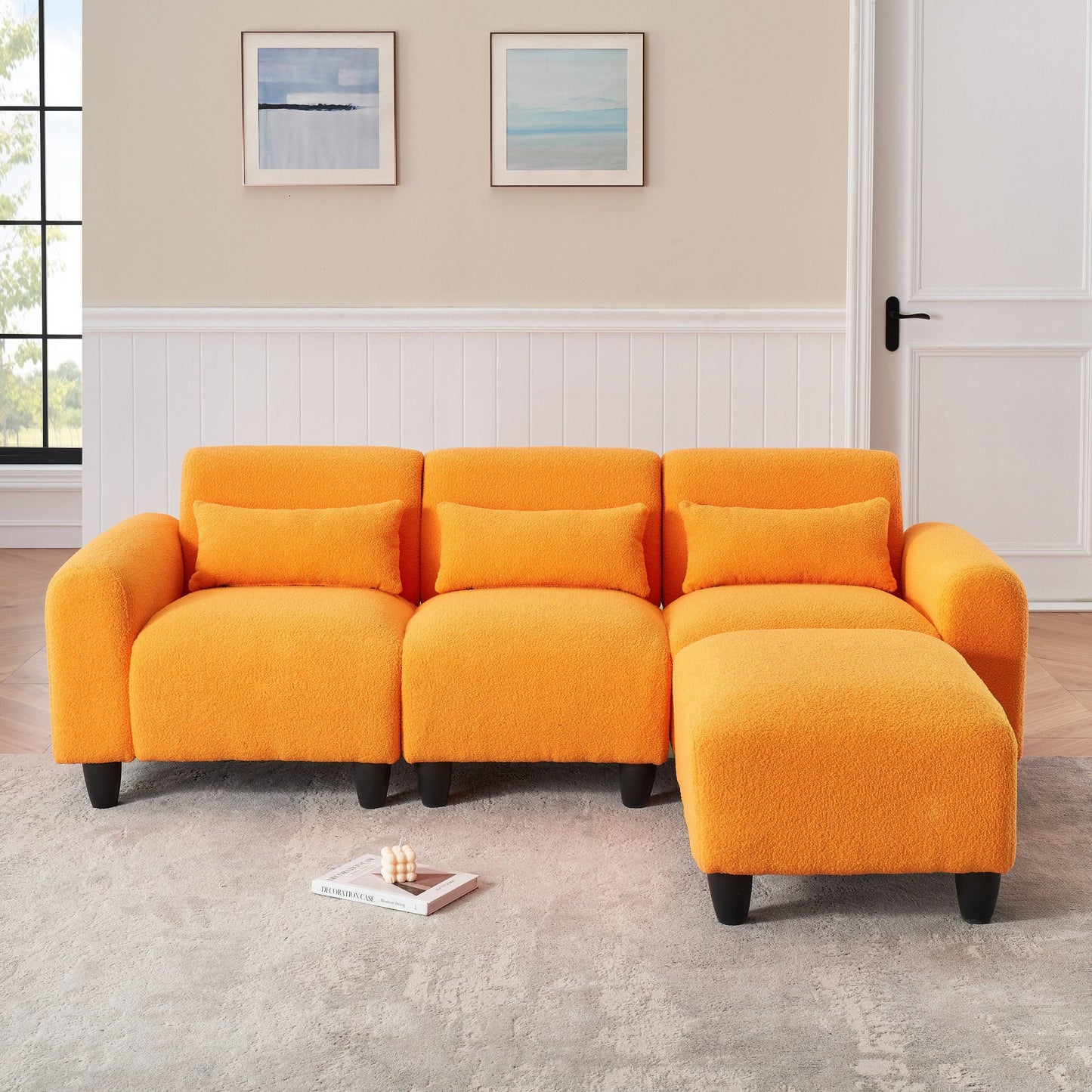 Modern Teddy Fleece Creative Sofa - Versatile Two-Seater with Single Couch and 3 Waist Pillows for Small Apartment Bedrooms