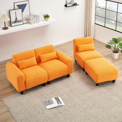 Modern Teddy Fleece Creative Sofa - Versatile Two-Seater with Single Couch and 3 Waist Pillows for Small Apartment Bedrooms