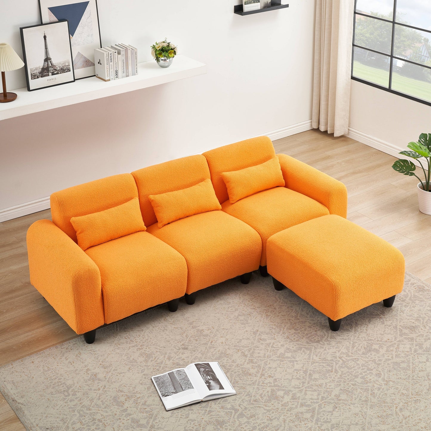 Modern Teddy Fleece Creative Sofa - Versatile Two-Seater with Single Couch and 3 Waist Pillows for Small Apartment Bedrooms