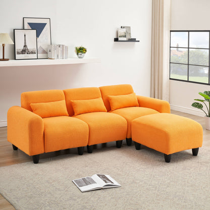 Modern Teddy Fleece Creative Sofa - Versatile Two-Seater with Single Couch and 3 Waist Pillows for Small Apartment Bedrooms
