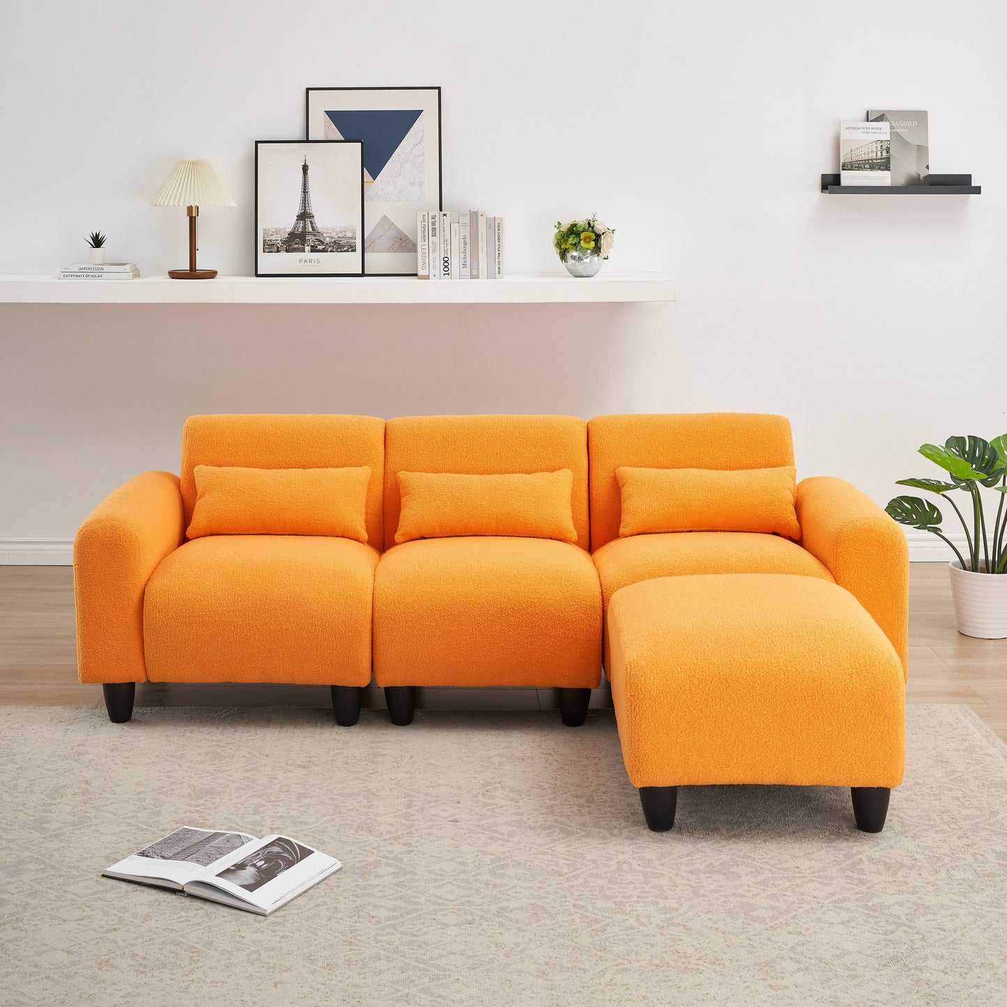Modern Teddy Fleece Creative Sofa - Versatile Two-Seater with Single Couch and 3 Waist Pillows for Small Apartment Bedrooms