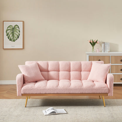 Modern Teddy Fleece Sofa, Comfortable Adjustable Loveseat with Soft Armrests and 2 Throw Pillows for Apartment Bedrooms