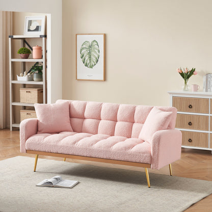 Modern Teddy Fleece Sofa, Comfortable Adjustable Loveseat with Soft Armrests and 2 Throw Pillows for Apartment Bedrooms