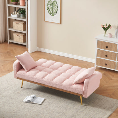 Modern Teddy Fleece Sofa, Comfortable Adjustable Loveseat with Soft Armrests and 2 Throw Pillows for Apartment Bedrooms