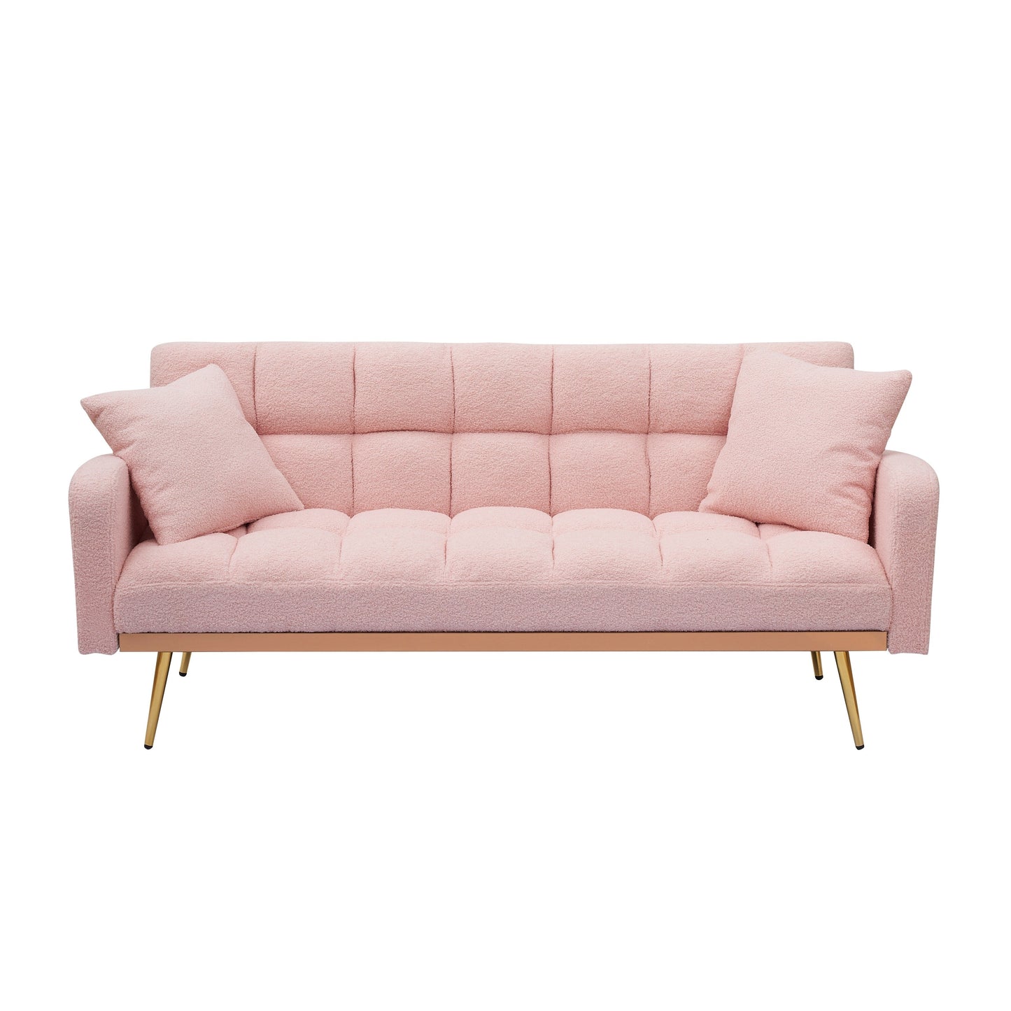 Modern Teddy Fleece Sofa, Comfortable Adjustable Loveseat with Soft Armrests and 2 Throw Pillows for Apartment Bedrooms