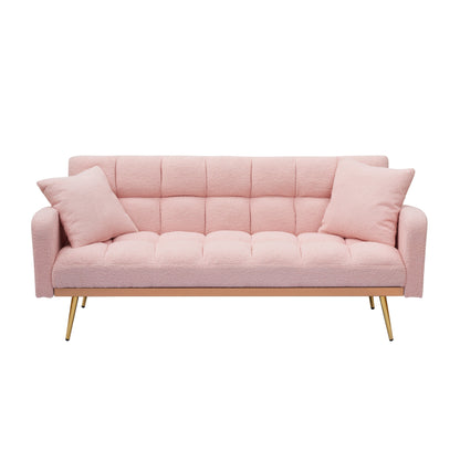 Modern Teddy Fleece Sofa, Comfortable Adjustable Loveseat with Soft Armrests and 2 Throw Pillows for Apartment Bedrooms