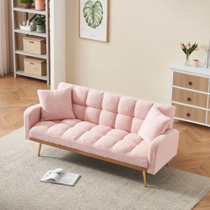 Modern Teddy Fleece Sofa, Comfortable Adjustable Loveseat with Soft Armrests and 2 Throw Pillows for Apartment Bedrooms
