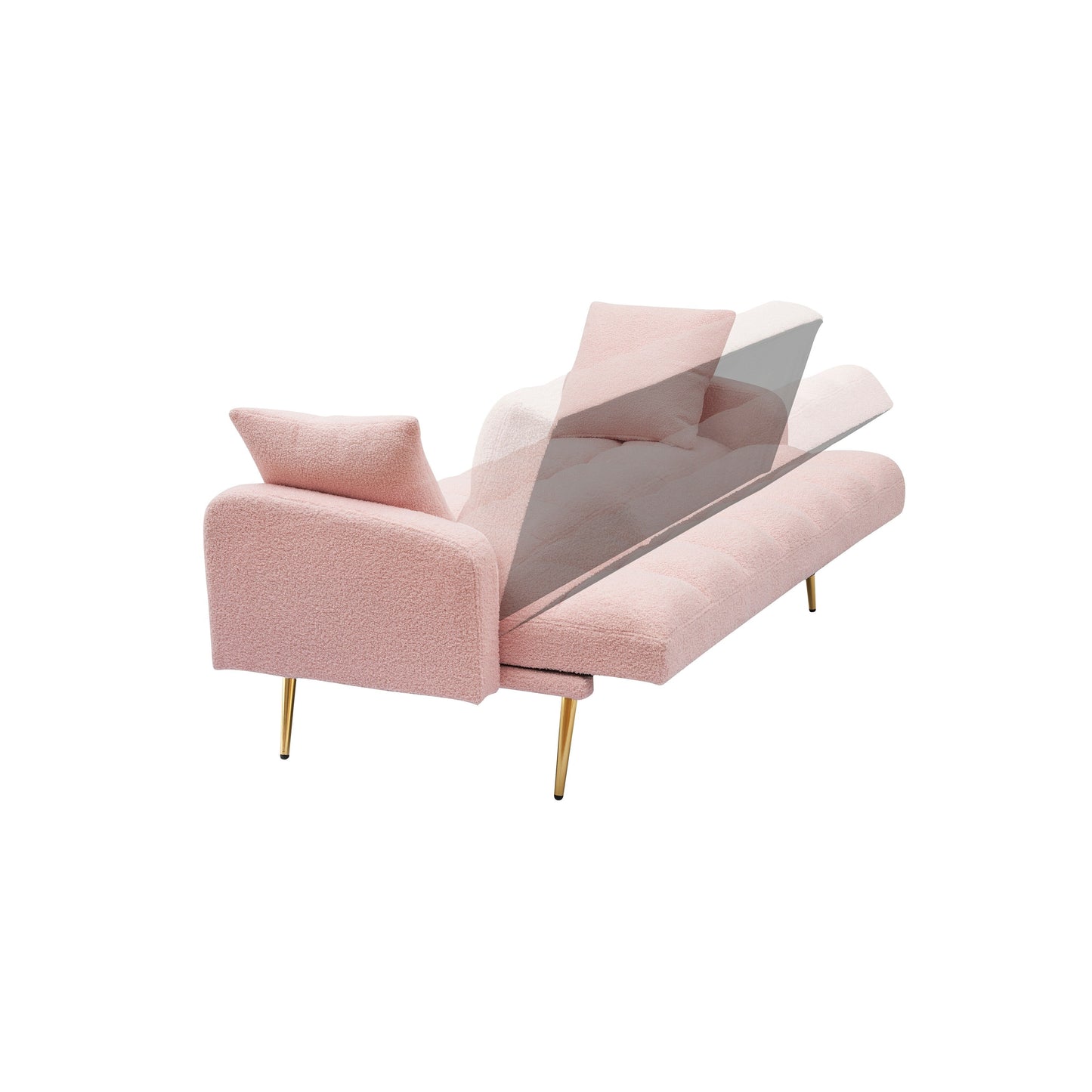 Modern Teddy Fleece Sofa, Comfortable Adjustable Loveseat with Soft Armrests and 2 Throw Pillows for Apartment Bedrooms