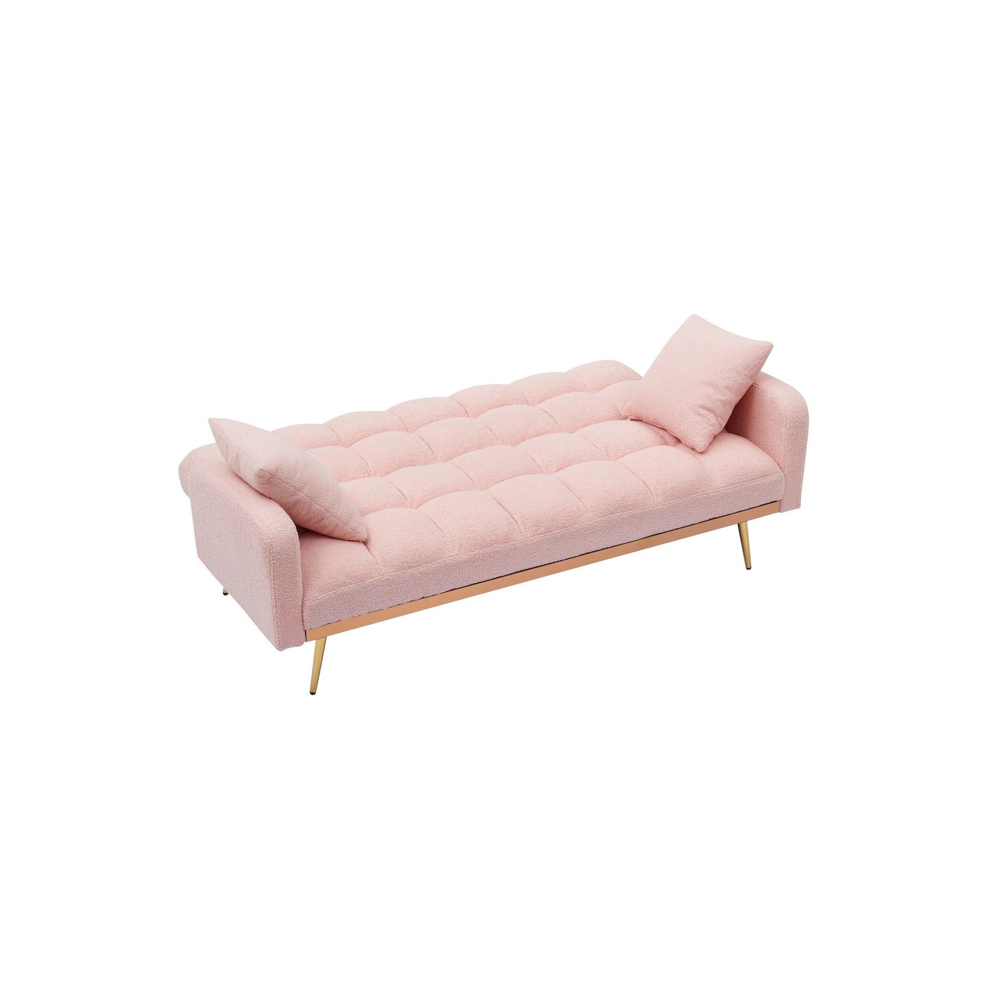 Modern Teddy Fleece Sofa, Comfortable Adjustable Loveseat with Soft Armrests and 2 Throw Pillows for Apartment Bedrooms