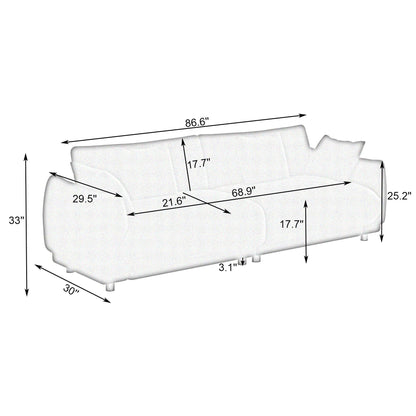Modern Teddy Wool Sofa, Comfortable Loveseat with 4 Throw Pillows and Hardware Feet for Living Room Apartment