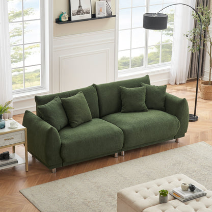 Modern Teddy Wool Sofa, Comfortable Loveseat with 4 Throw Pillows and Hardware Feet for Living Room Apartment