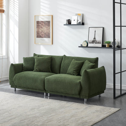 Modern Teddy Wool Sofa, Comfortable Loveseat with 4 Throw Pillows and Hardware Feet for Living Room Apartment