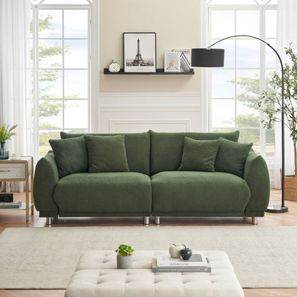 Modern Teddy Wool Sofa, Comfortable Loveseat with 4 Throw Pillows and Hardware Feet for Living Room Apartment