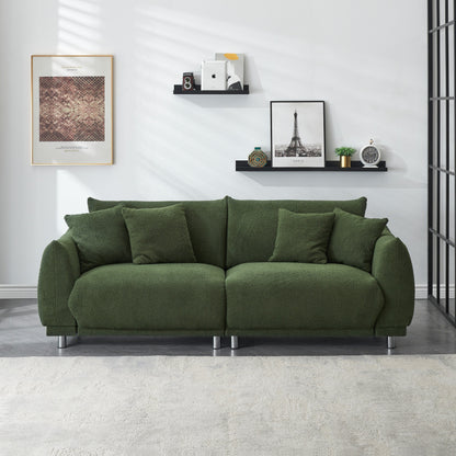 Modern Teddy Wool Sofa, Comfortable Loveseat with 4 Throw Pillows and Hardware Feet for Living Room Apartment