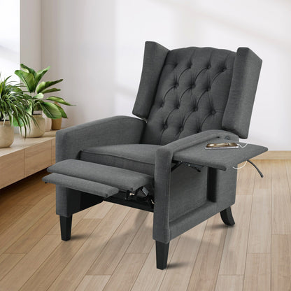 Modern Tufted Push Back Recliner Chair with Foldable Side Table and USB Charging Ports for Living Room or Bedroom